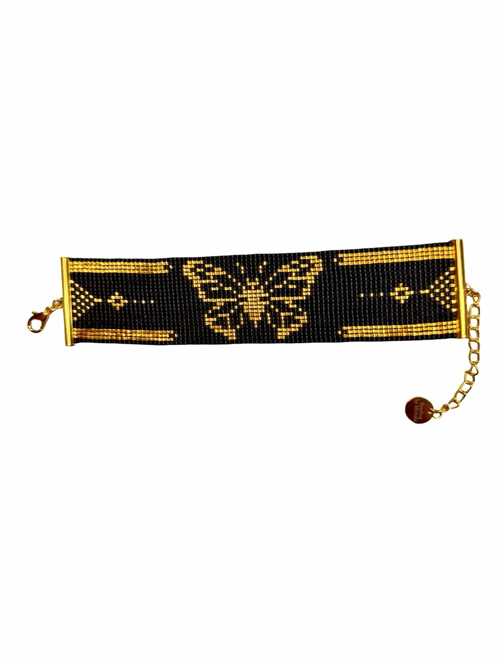 Butterfly cuff bracelet with gold plated beads / adjustable / handwoven - Picture 3 of 6